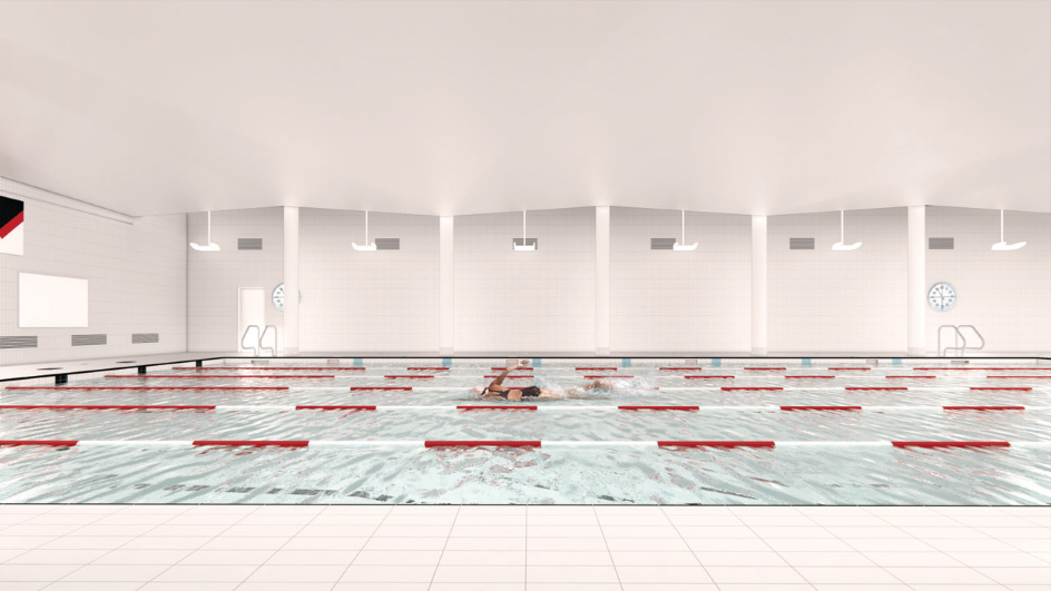 Piscine vue de côté avec les corridor de nage