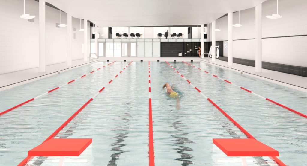 Vue globale de la piscine et de la mezzanine